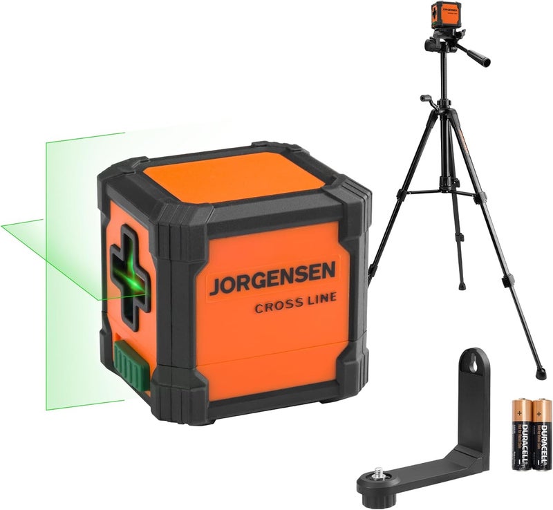 Jorgensen Laser Level with Tripod, 65 FT Self Leveling Cross Line Laser Leveler Tool with 360° Magnetic Base, Green Laser Level for Picture Hanging, Home Renovation, Indoor Project - Image 1